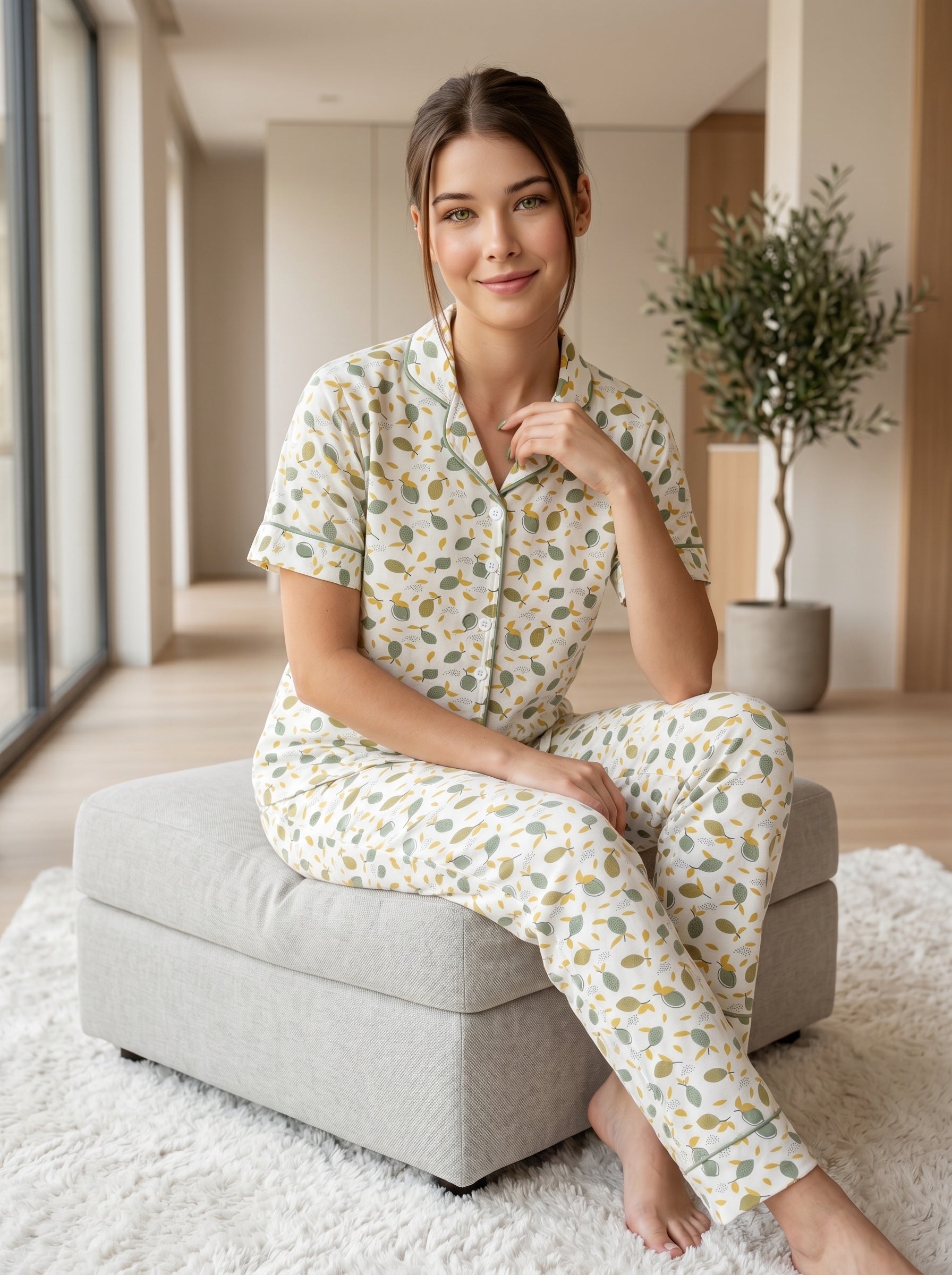 Soft Leaf Print Pajama Set