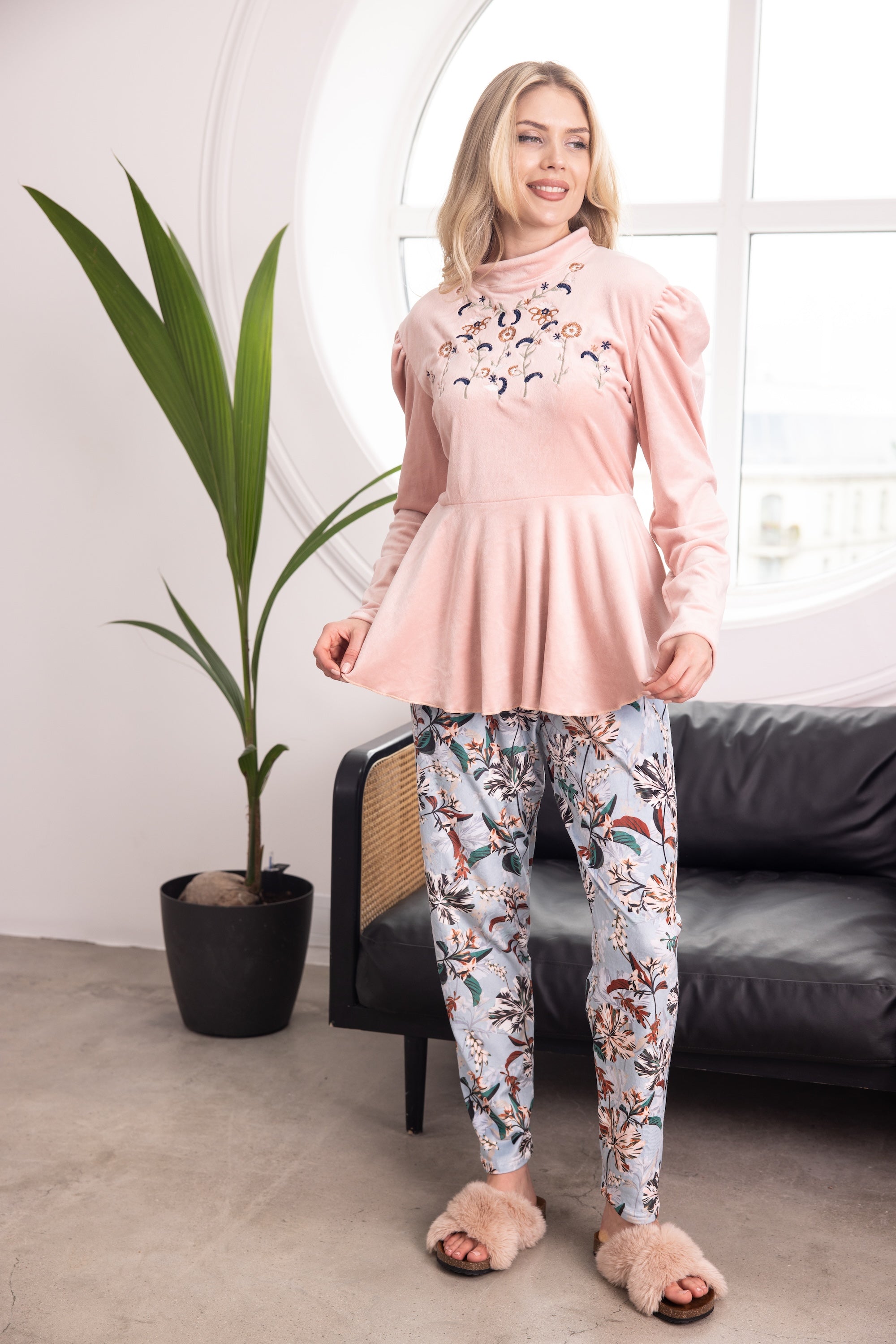 Blush Bloom Velvet Pajama Set