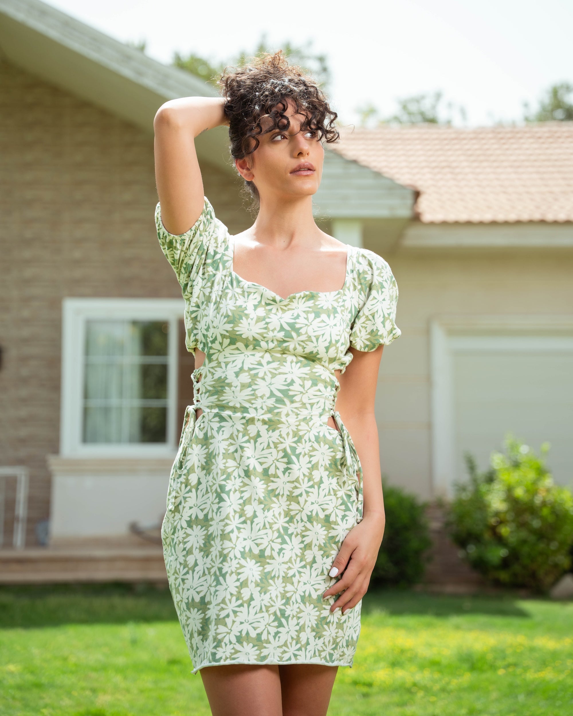 Flora Green Floral Mini Dress