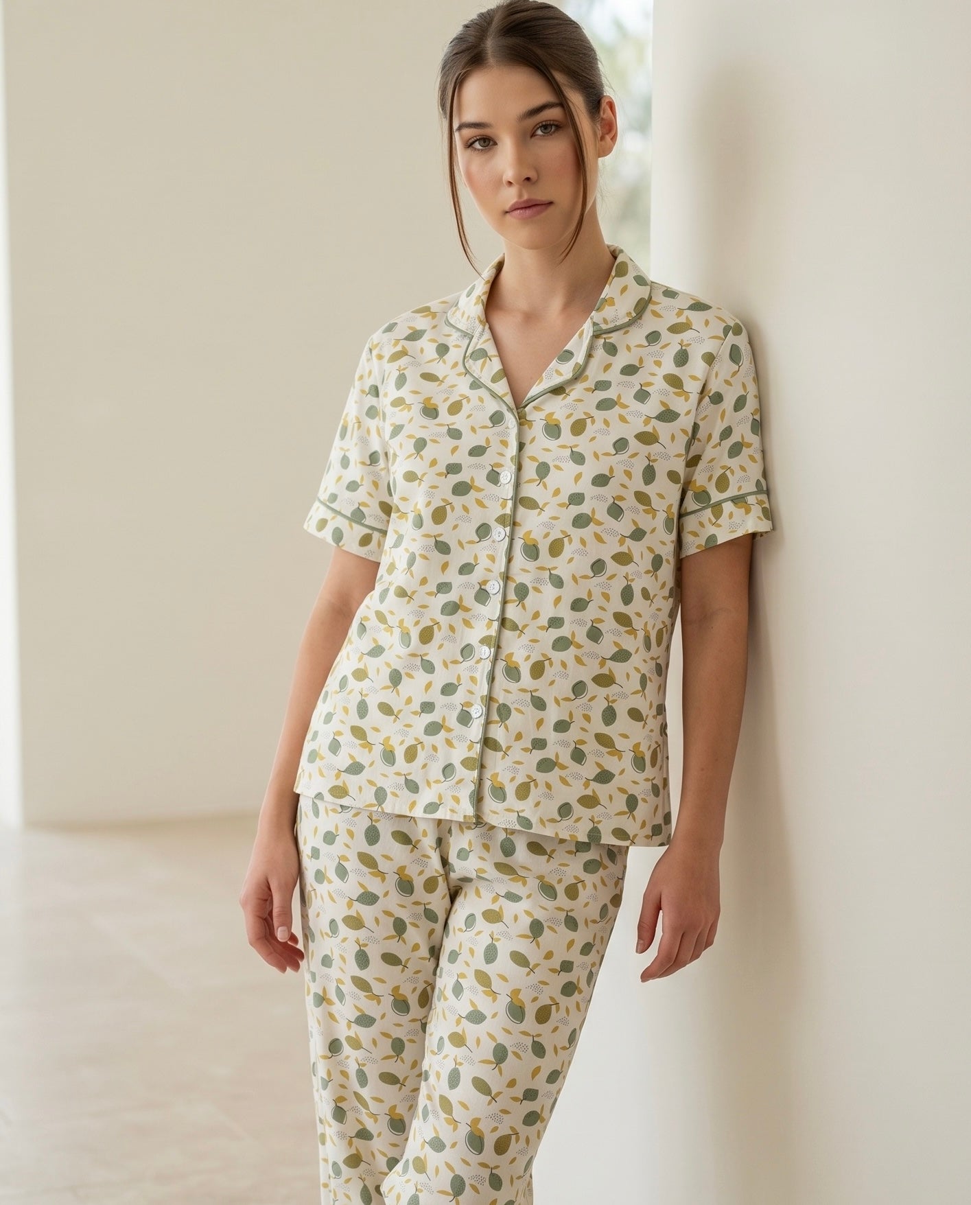 Soft Leaf Print Pajama Set