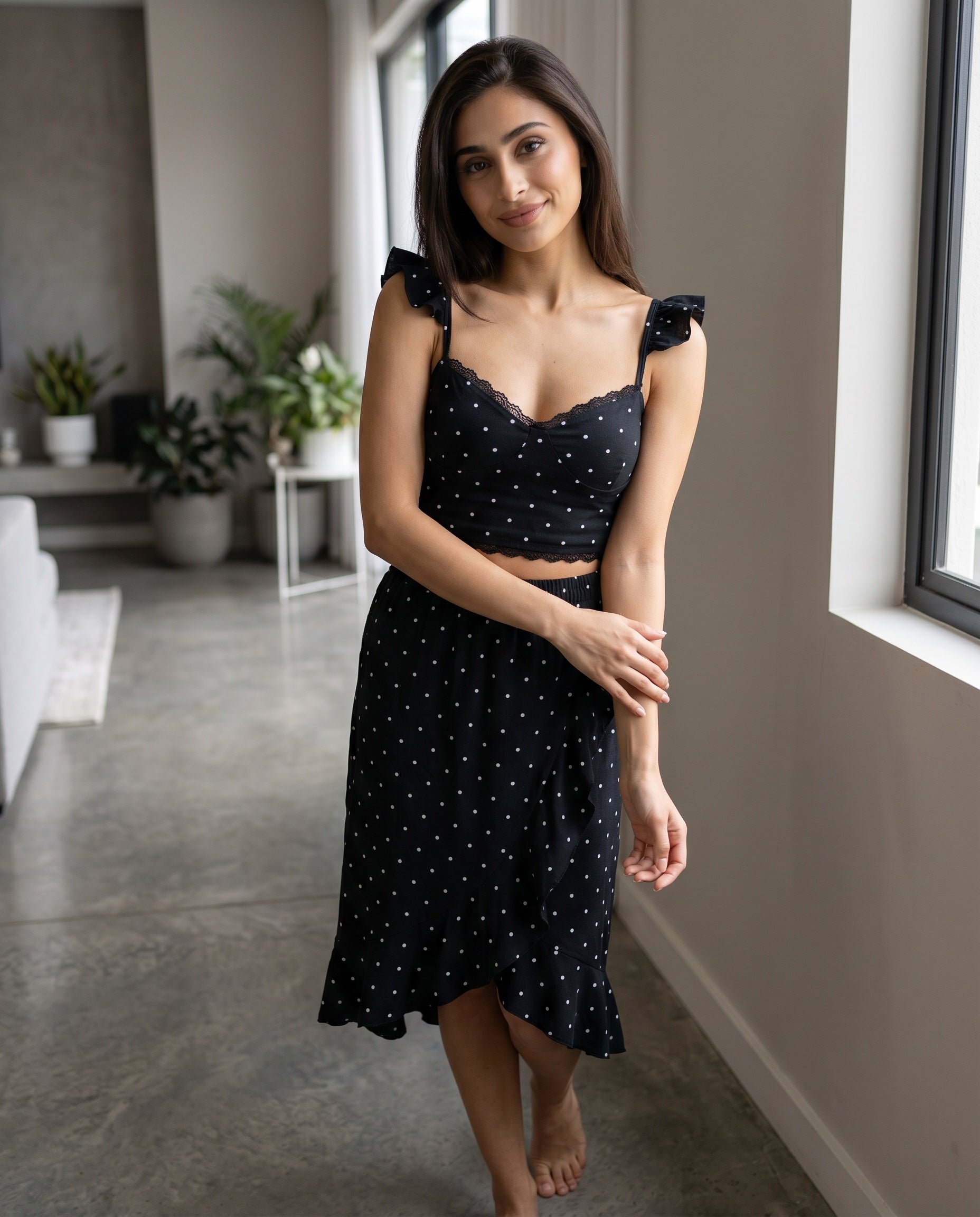 Black Polka Dot Lace Sleep Set