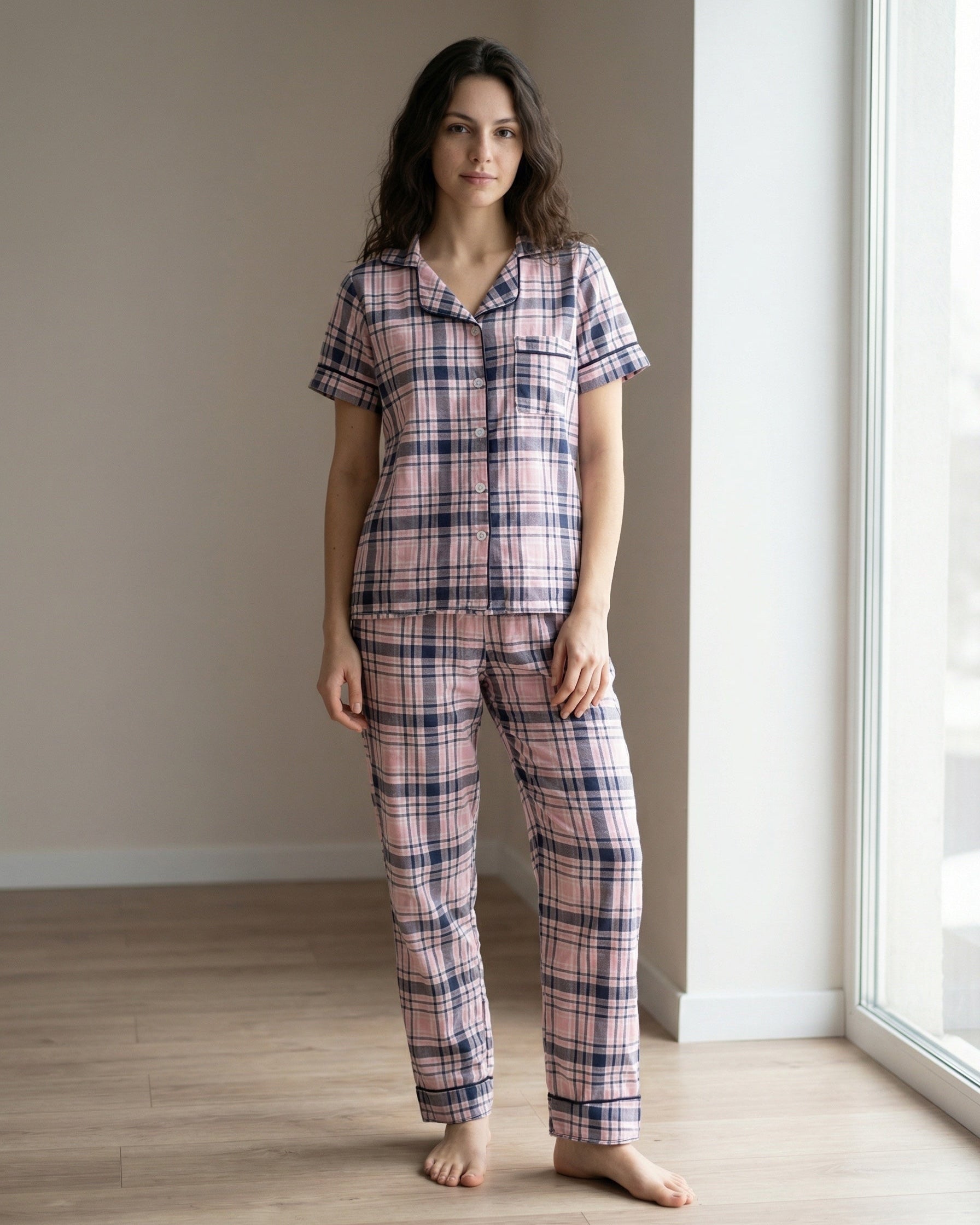 Rose Plaid Tailored Pajama Set