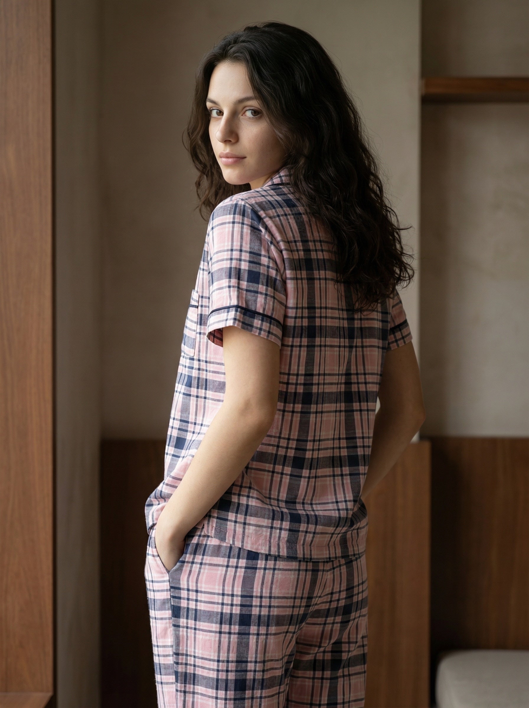 Rose Plaid Tailored Pajama Set
