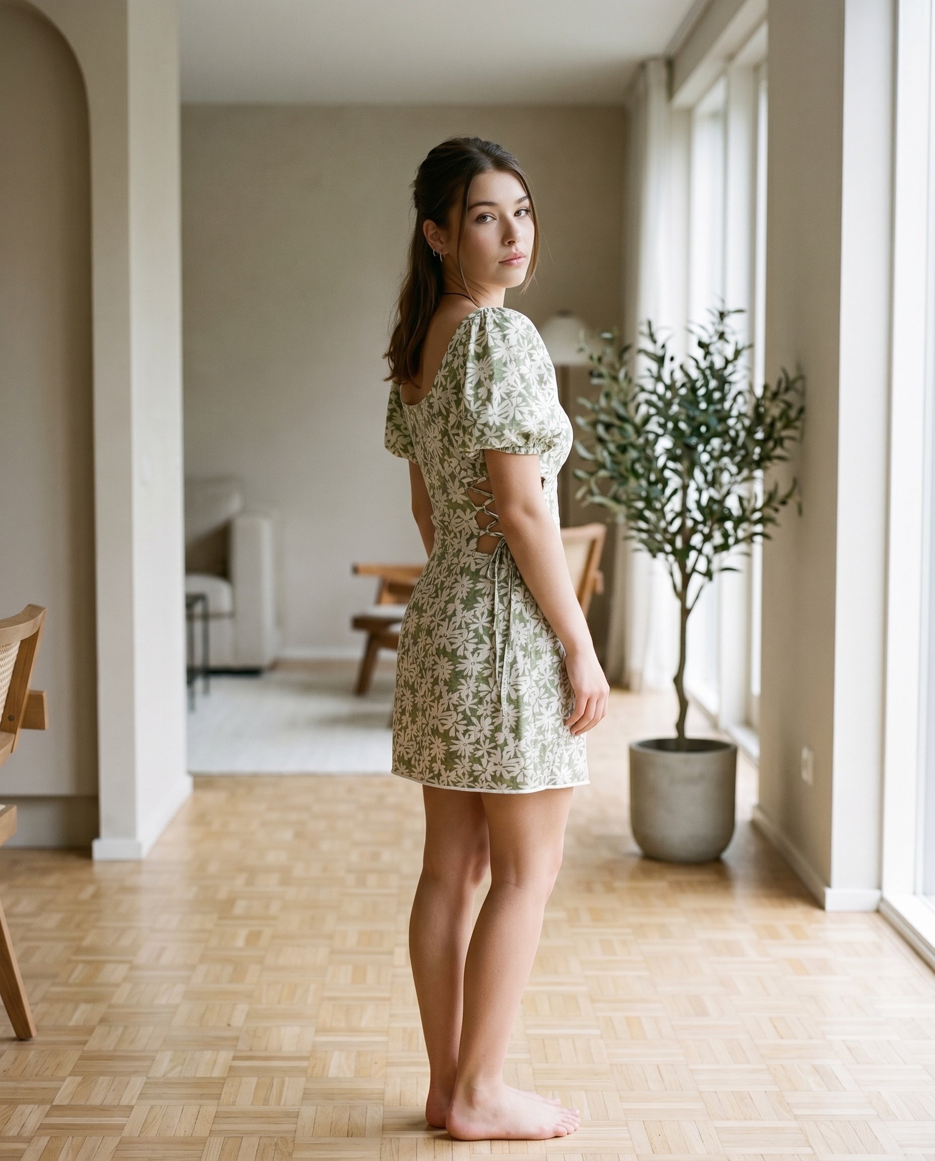 Flora Green Floral Mini Dress