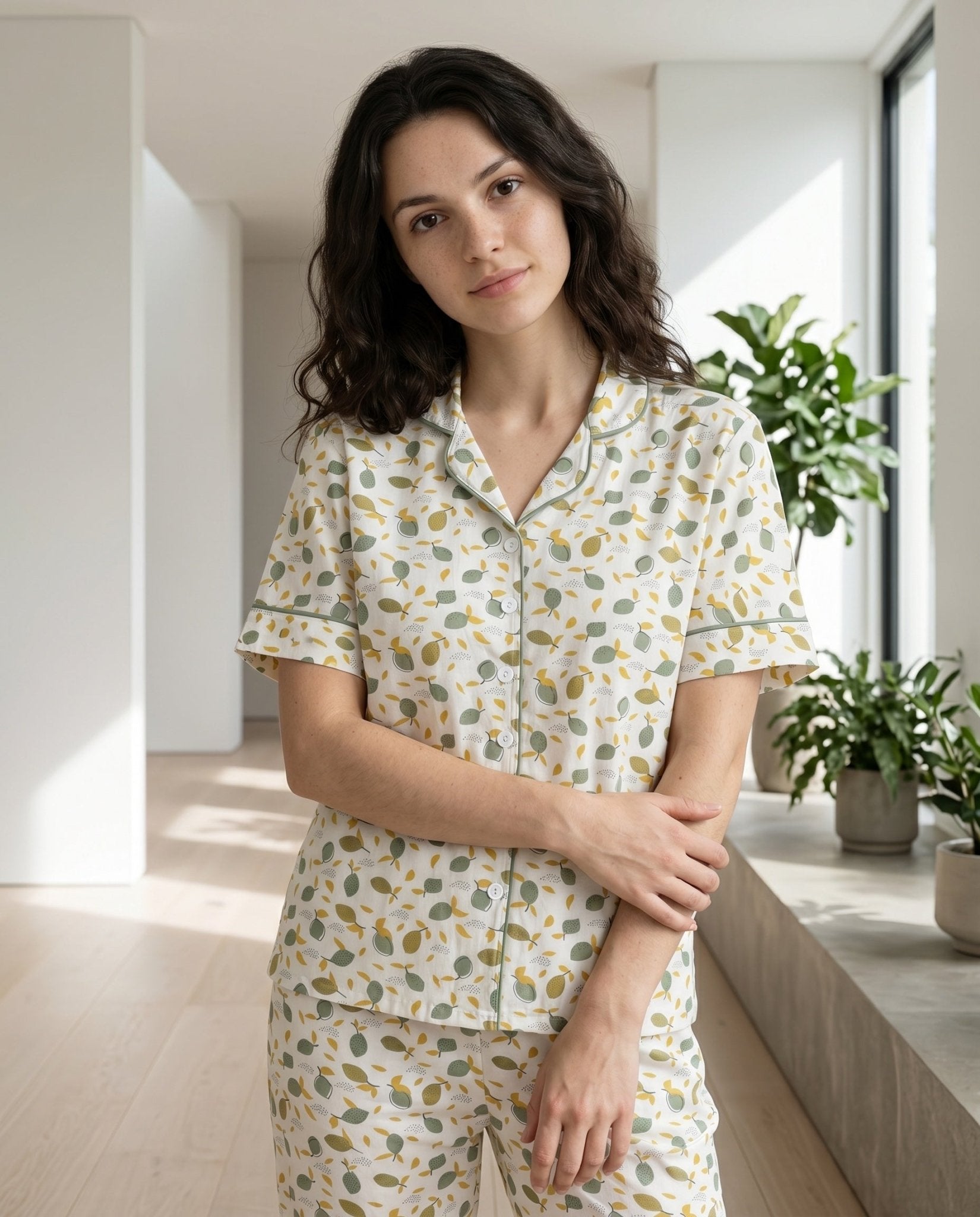 Soft Leaf Print Pajama Set - June Joy