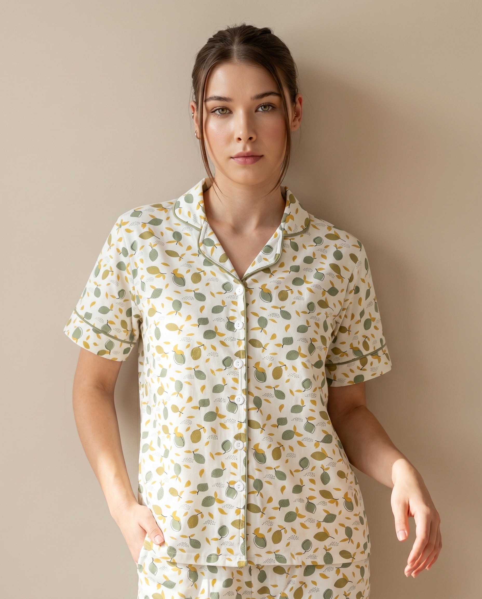 Soft Leaf Print Pajama Set