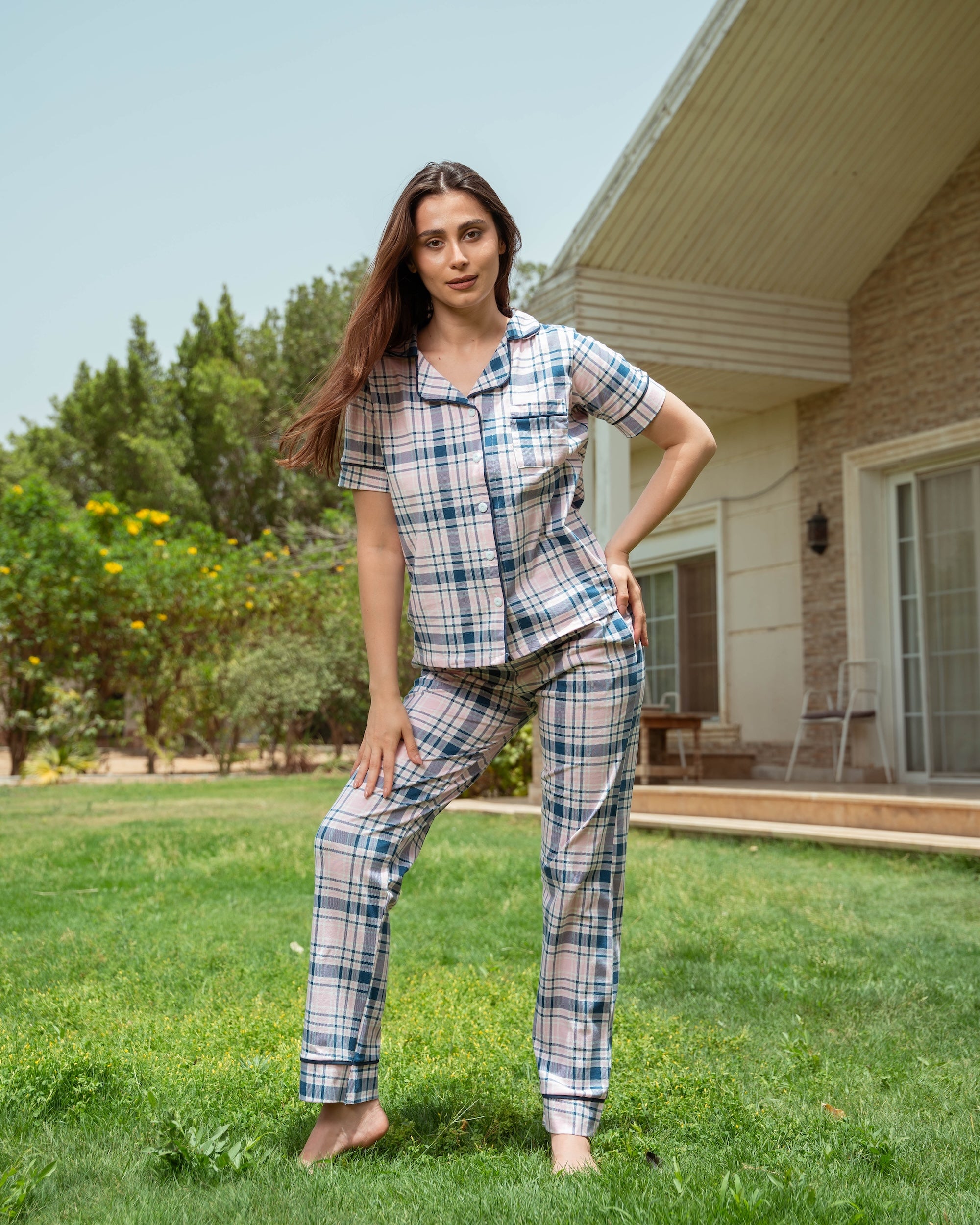 Rose Plaid Tailored Pajama Set