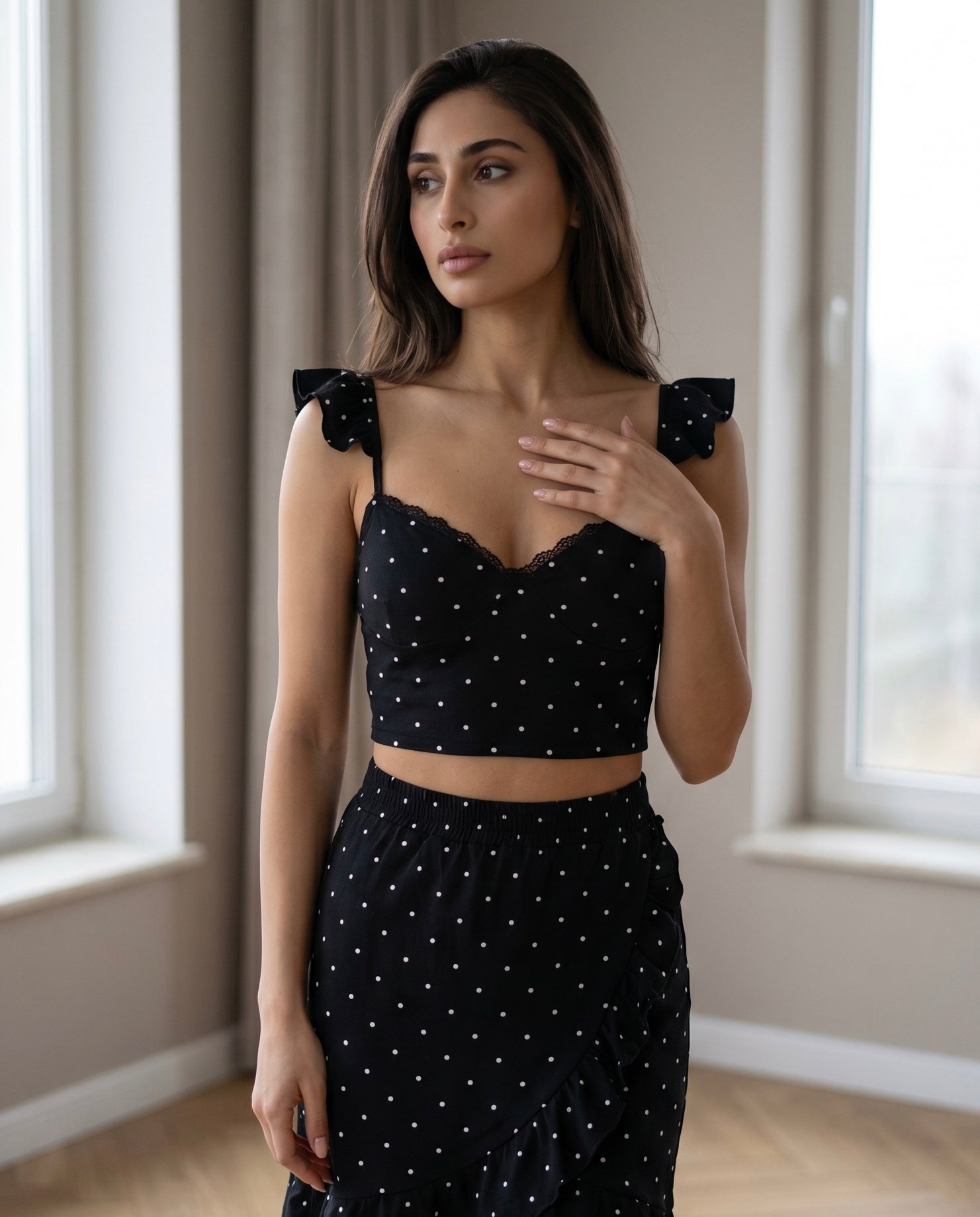 Black Polka Dot Lace Sleep Set