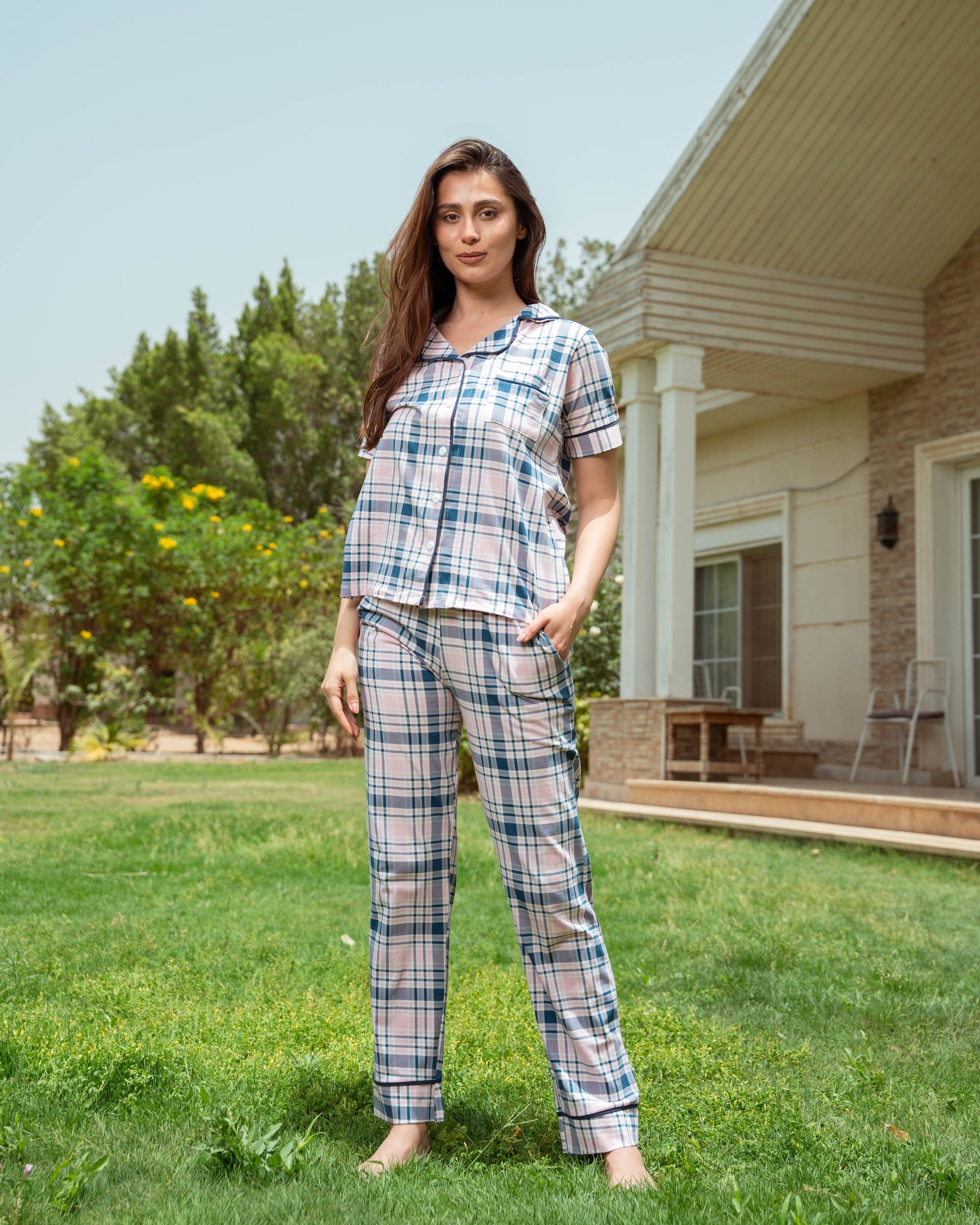 Rose Plaid Tailored Pajama Set