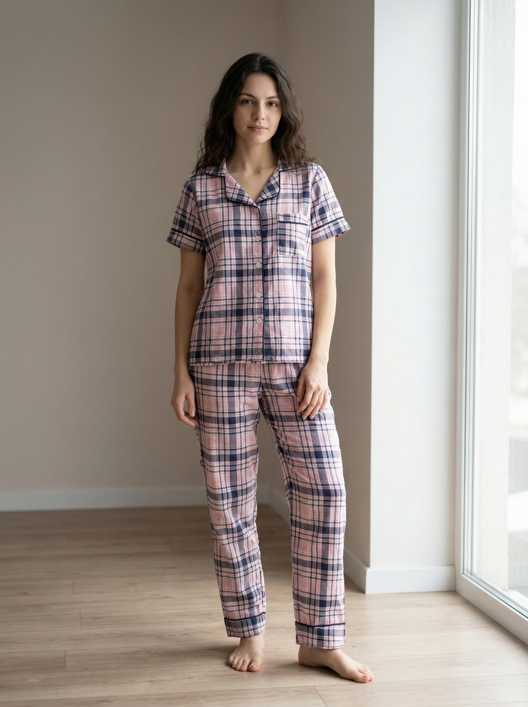 Rose Plaid Tailored Pajama Set