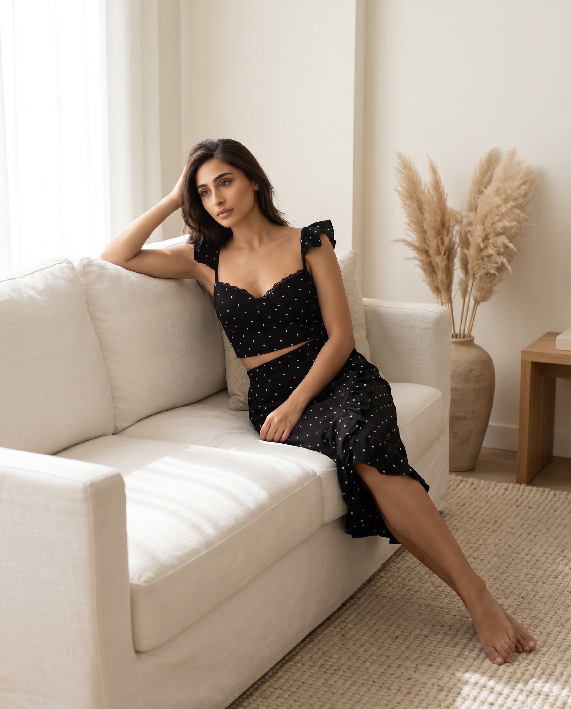 Black Polka Dot Lace Sleep Set