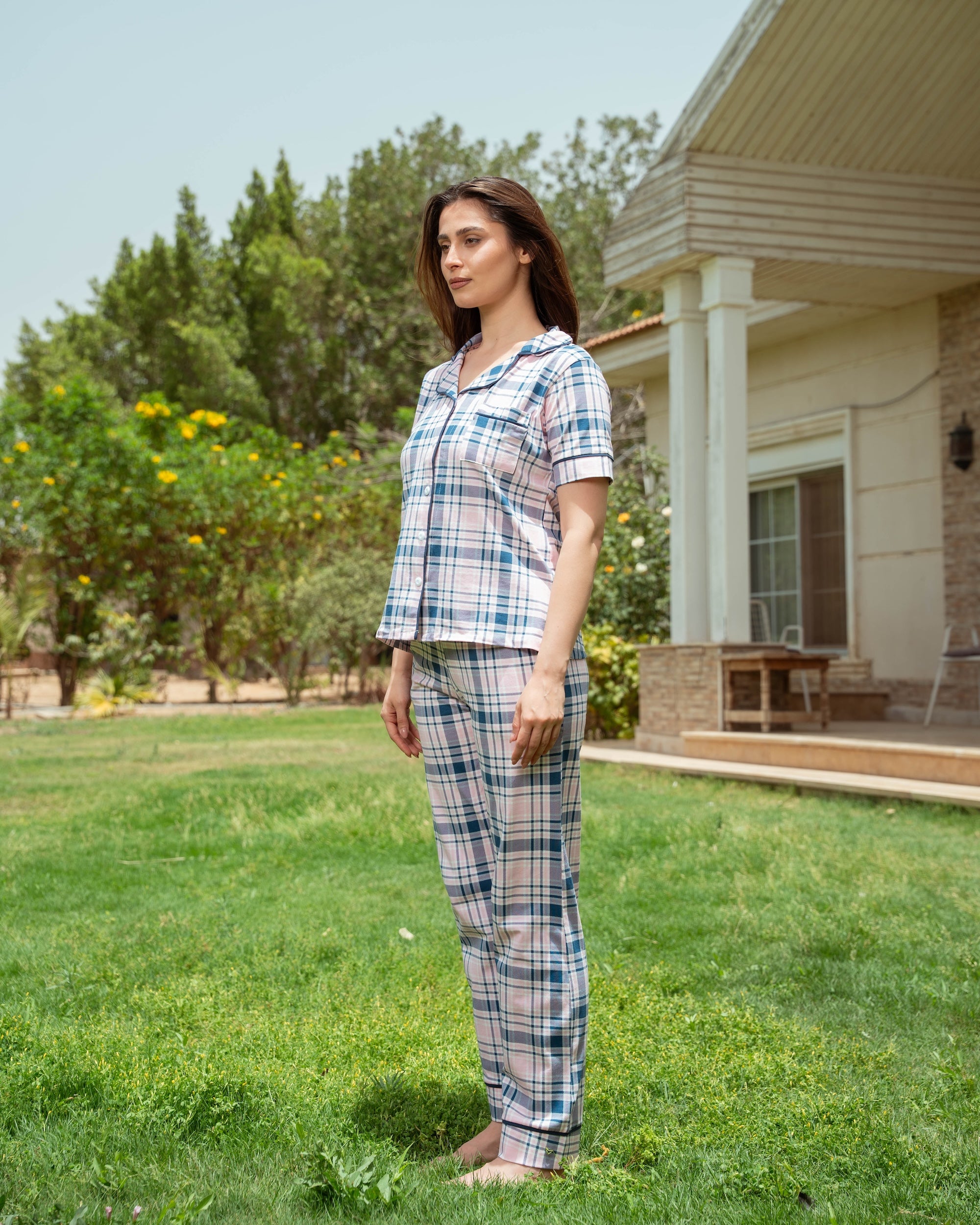 Rose Plaid Tailored Pajama Set