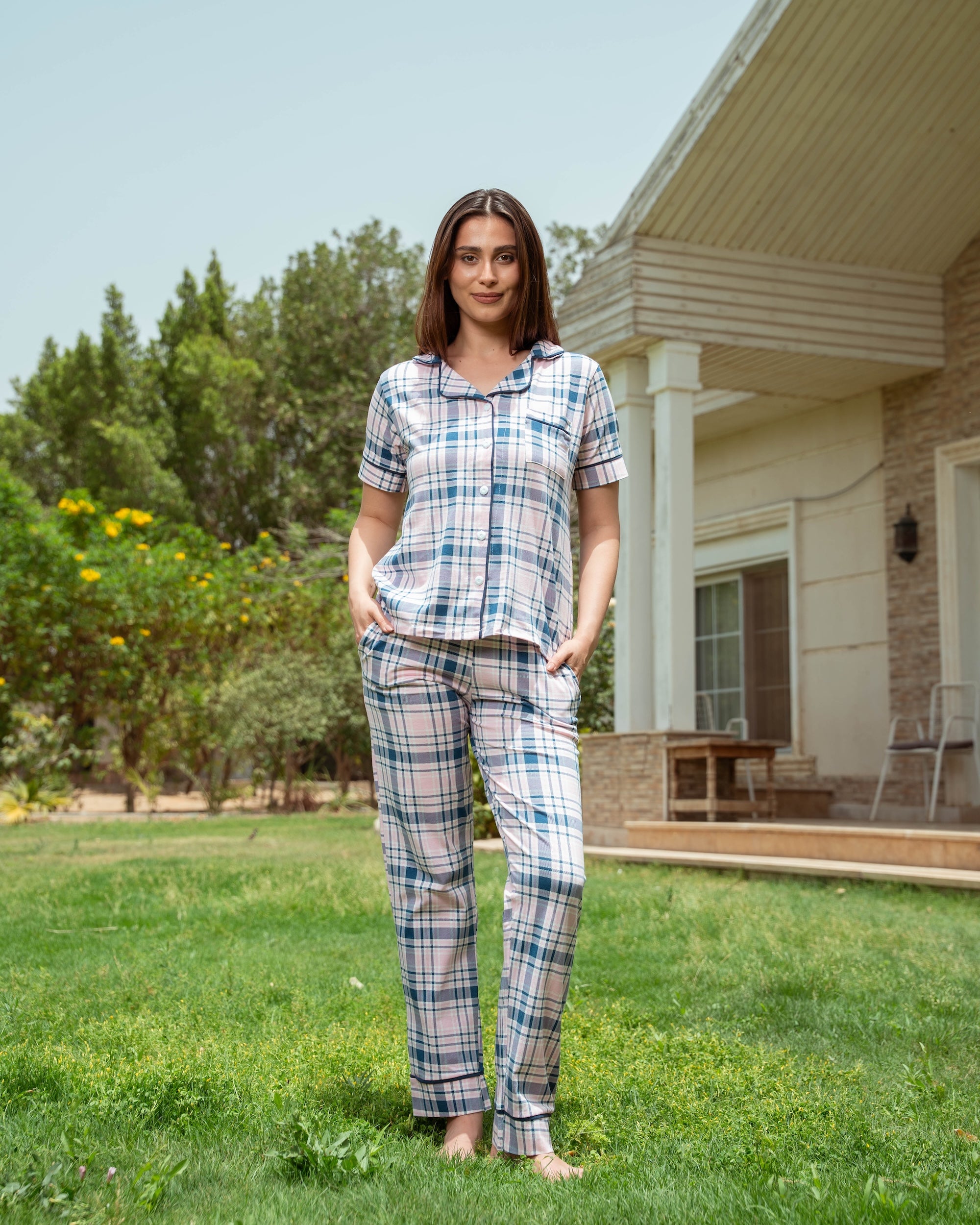 Rose Plaid Tailored Pajama Set