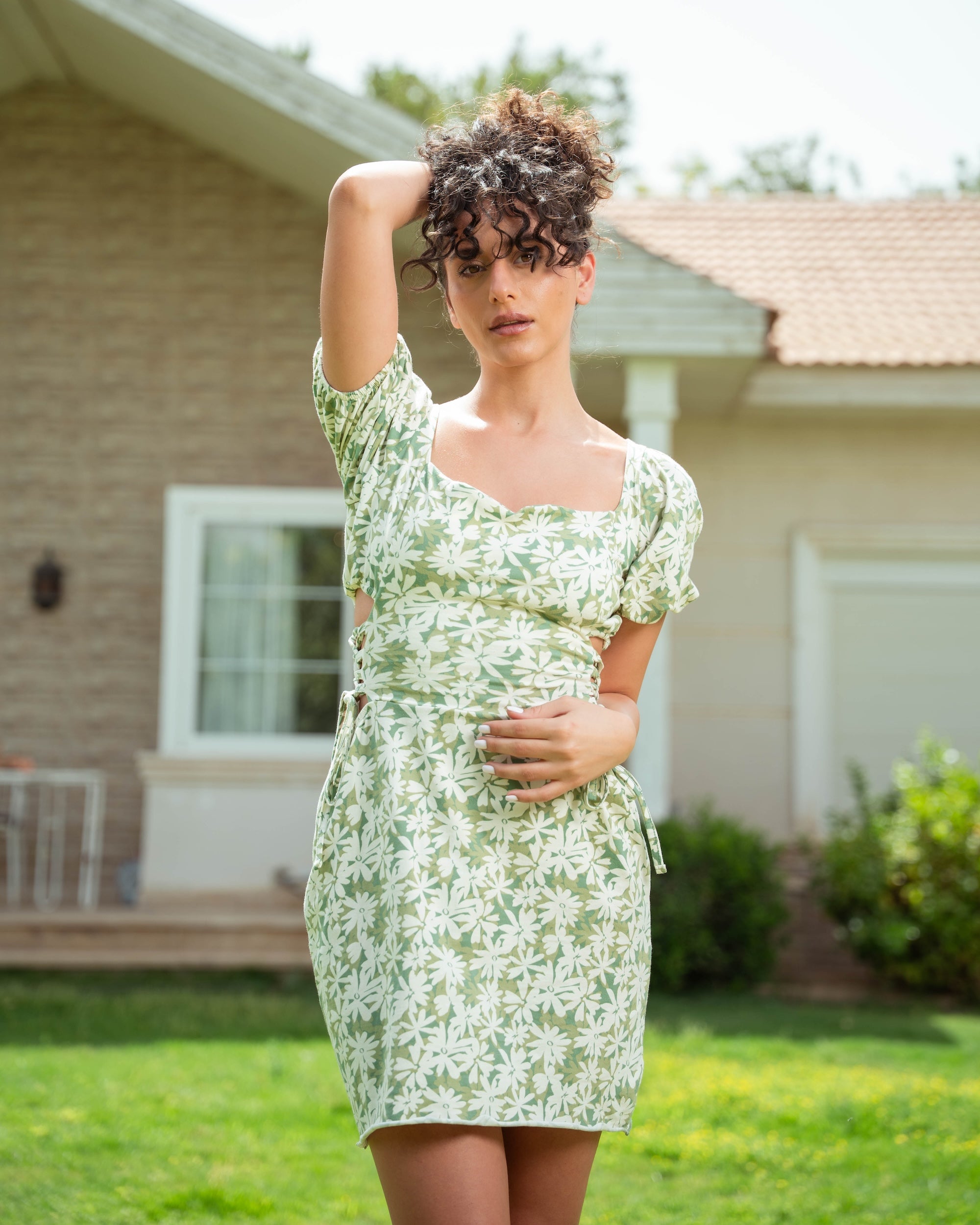 Flora Green Floral Mini Dress