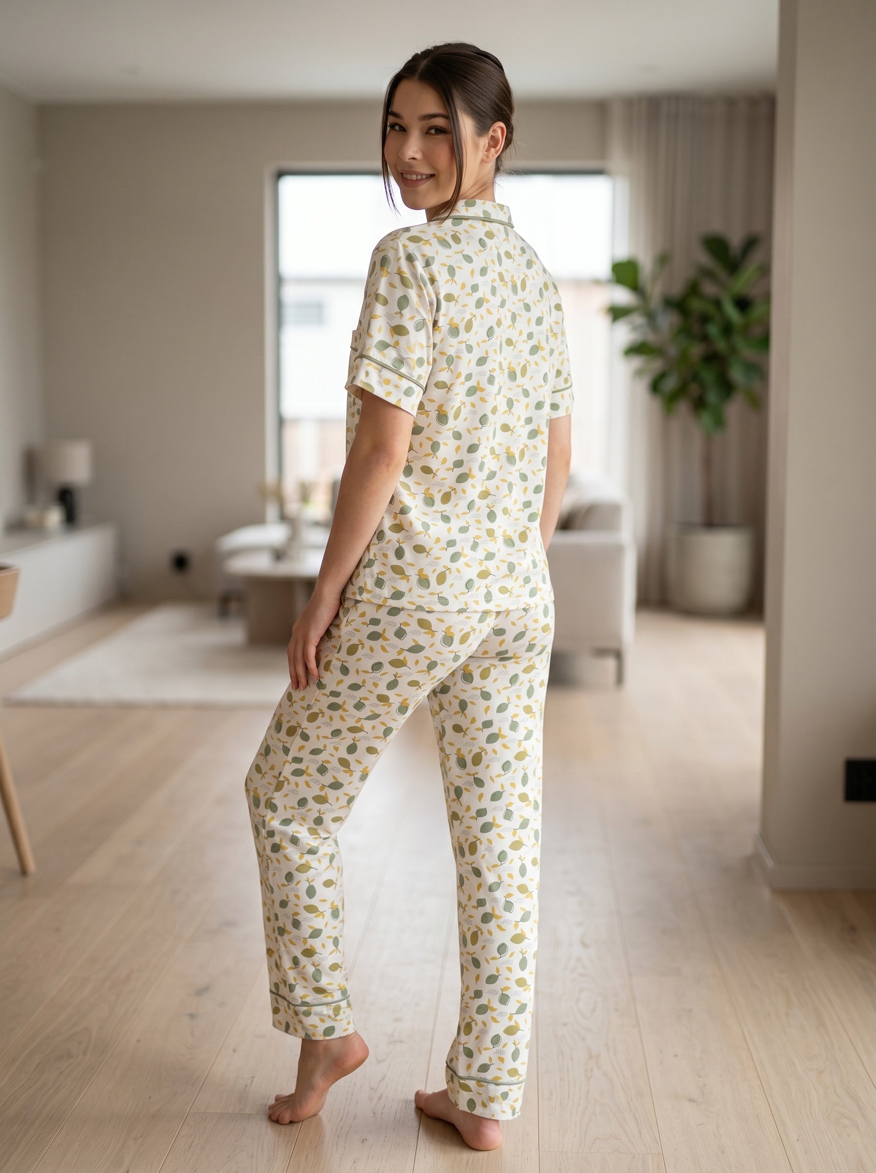 Soft Leaf Print Pajama Set