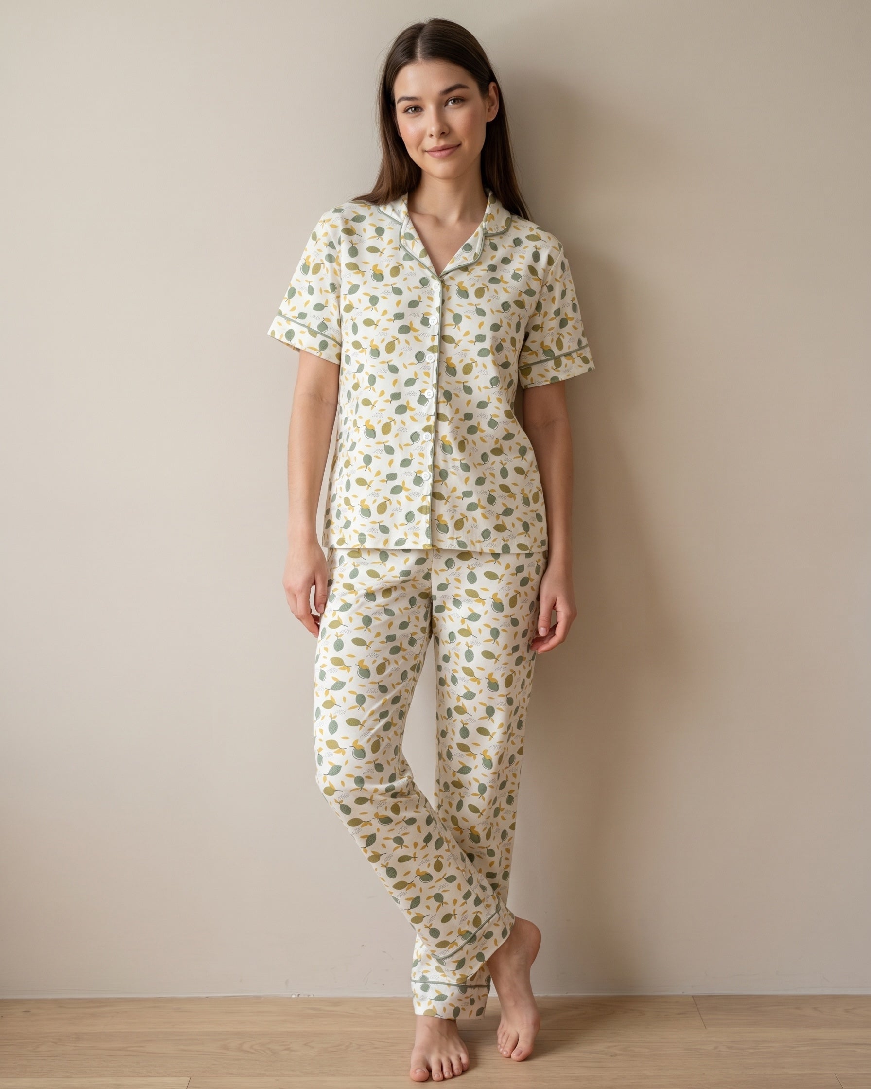 Soft Leaf Print Pajama Set