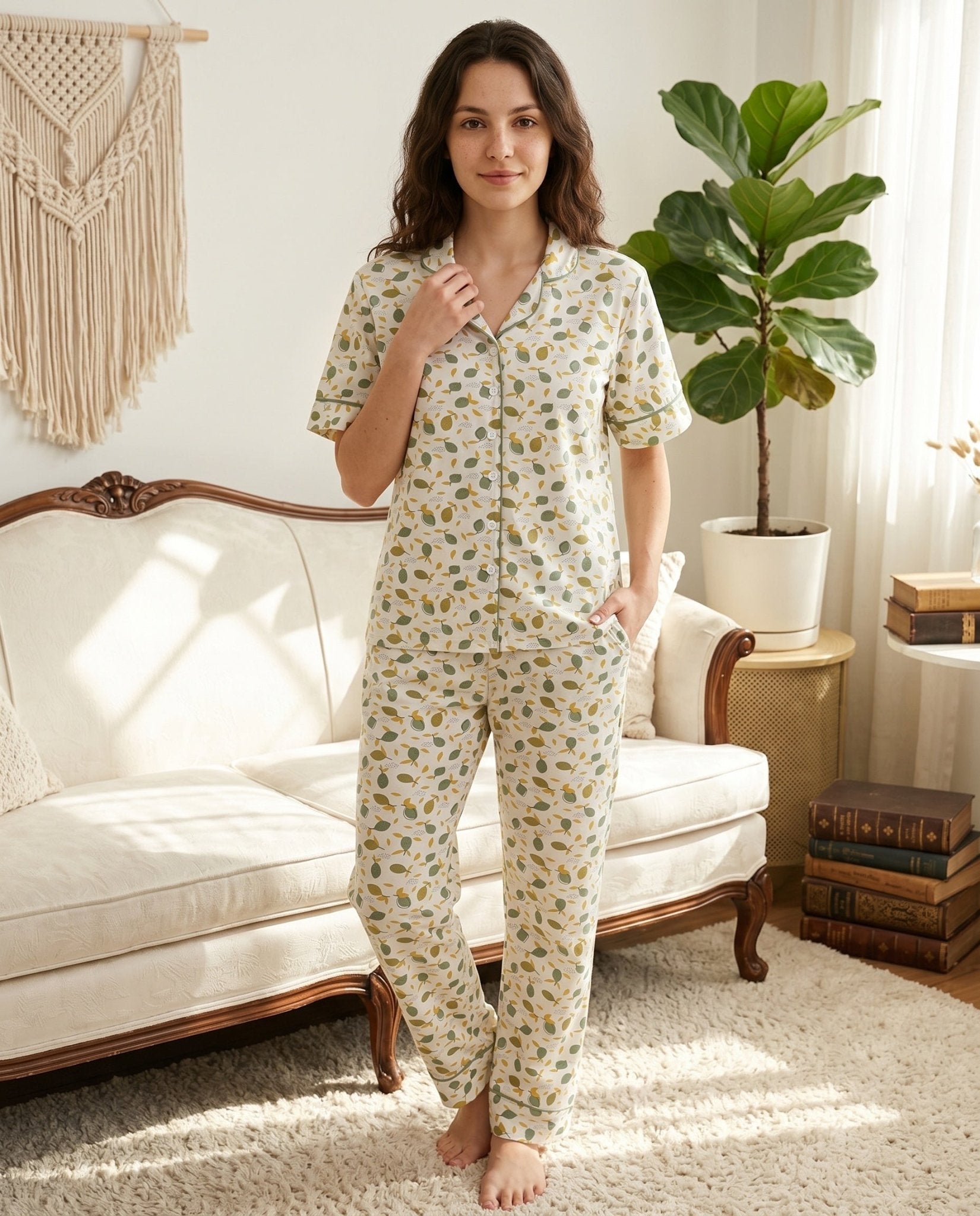 Soft Leaf Print Pajama Set - June Joy