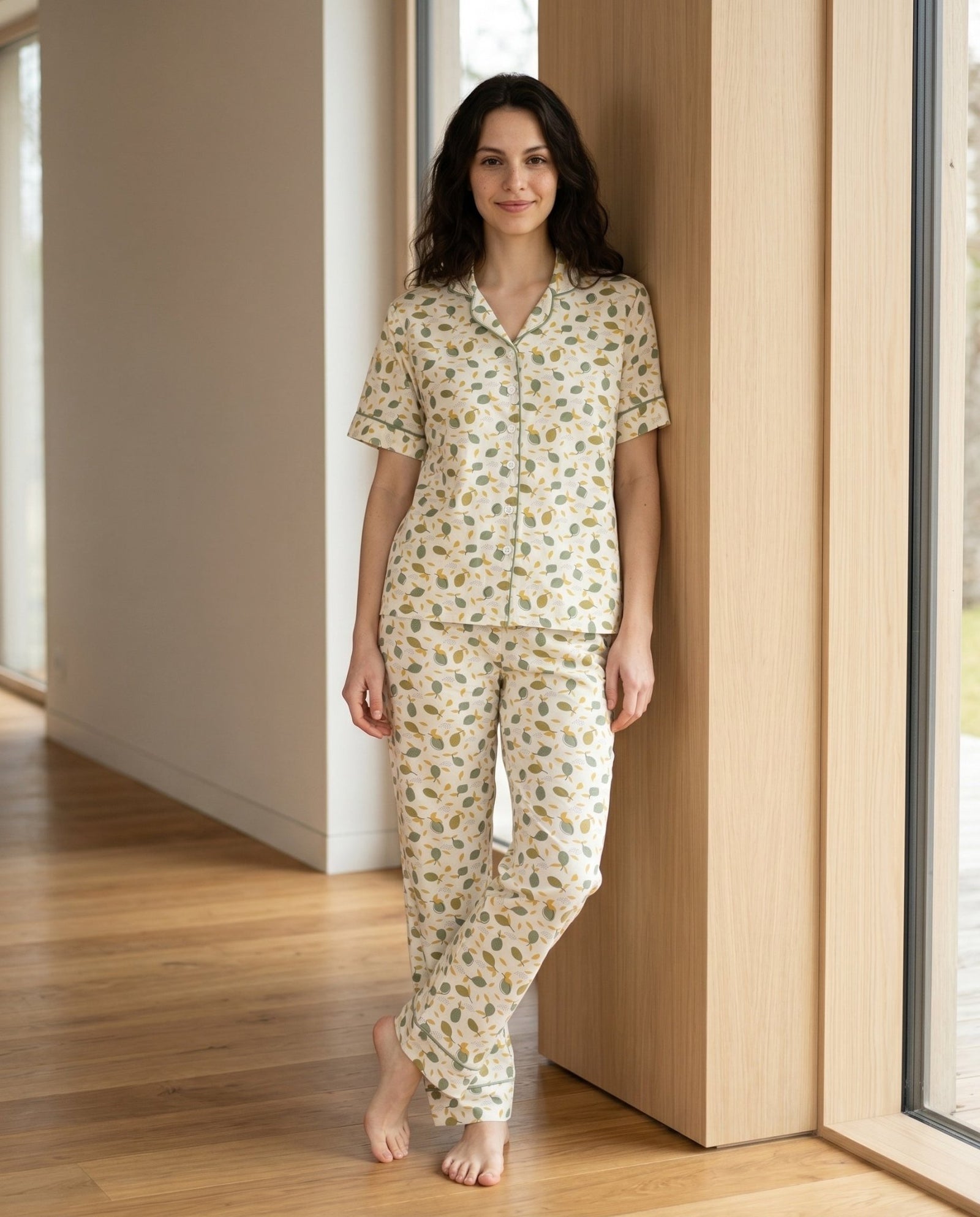 Soft Leaf Print Pajama Set