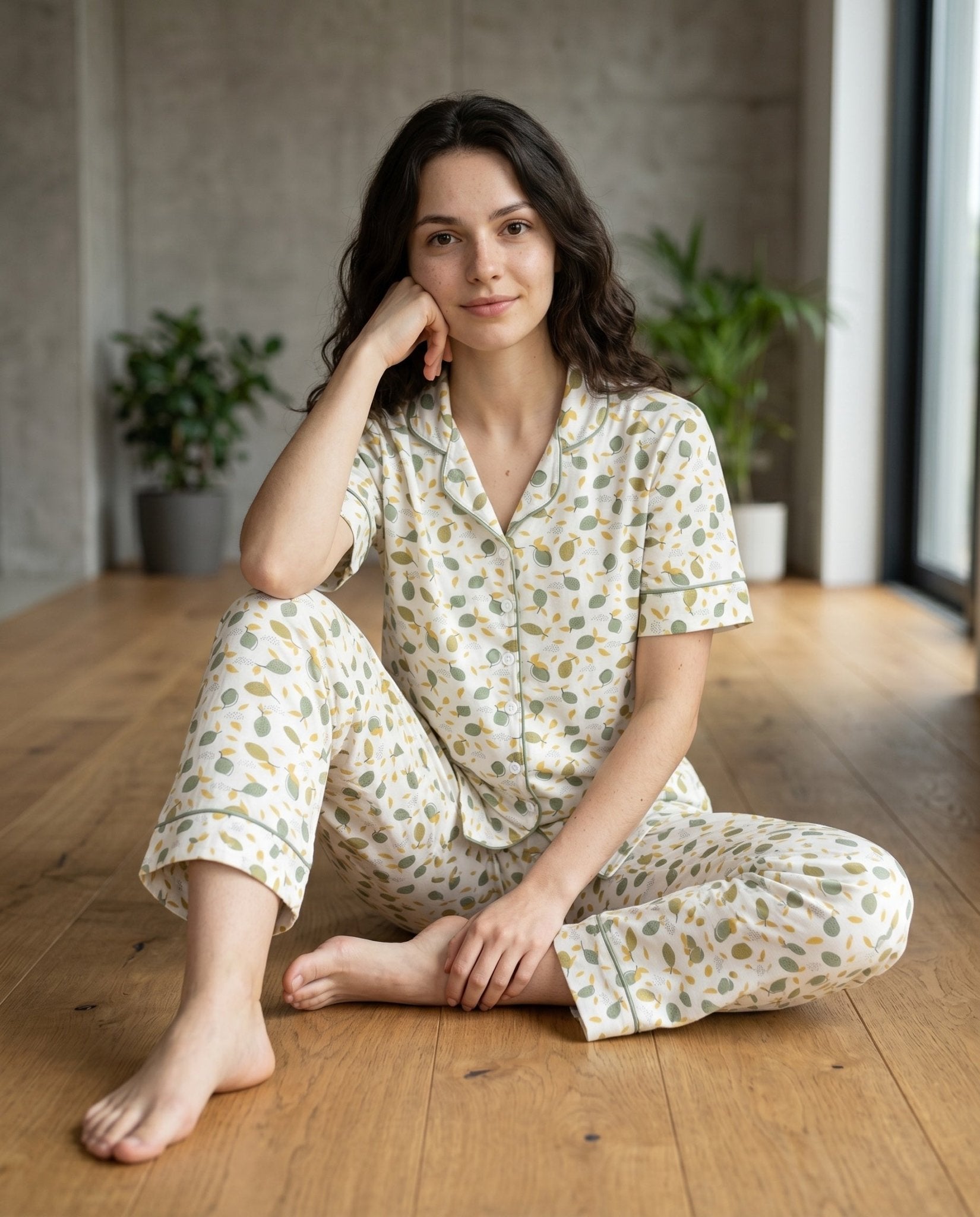 Soft Leaf Print Pajama Set - June Joy