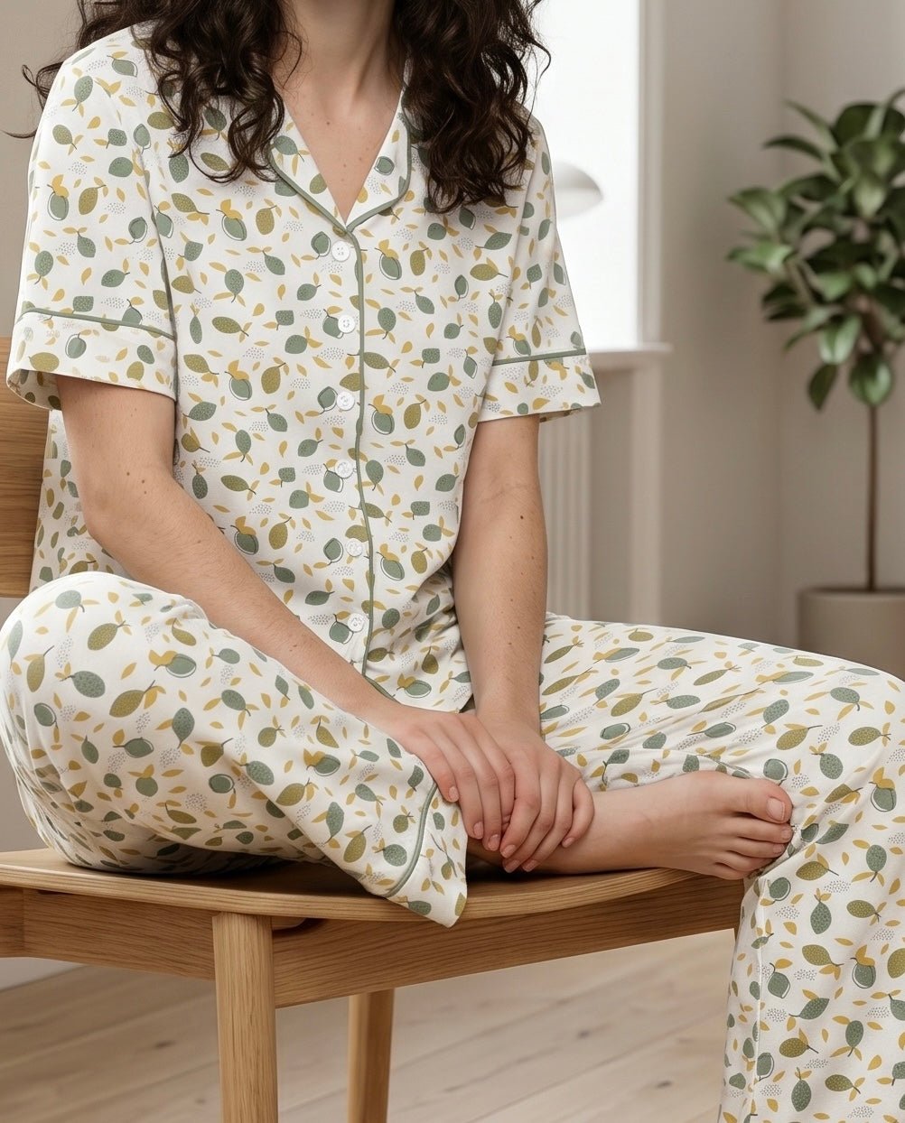 Soft Leaf Print Pajama Set - June Joy